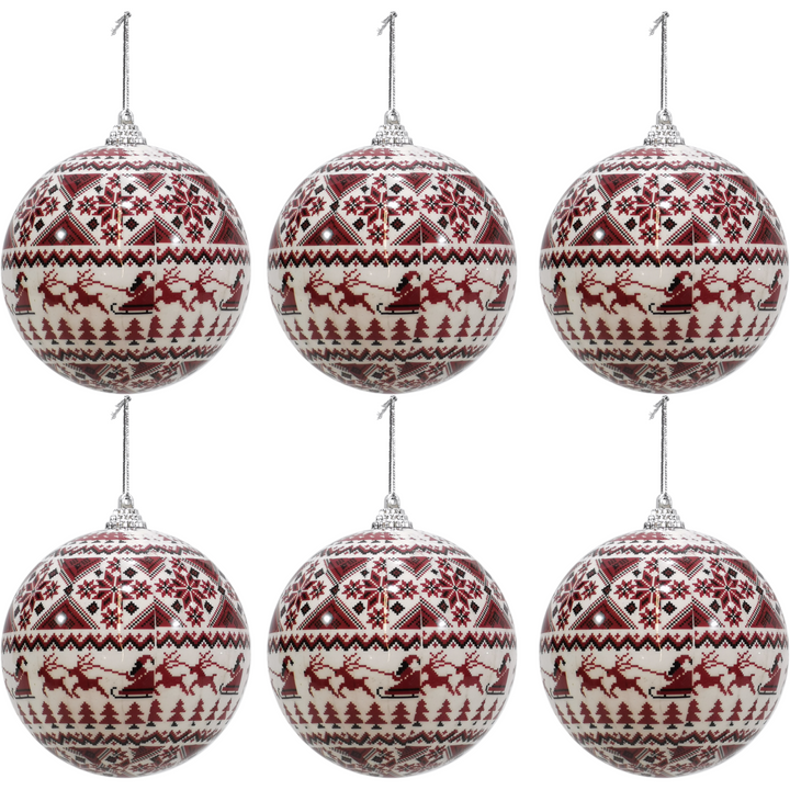 VESTIAMO CASA GRAN NATALE - Palle di Natale bianche con rosso set 6 pezzi diametro 8cm