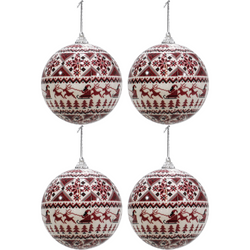 VESTIAMO CASA GRAN NATALE - Palle di Natale bianche con rosso set 4 pezzi diametro 10cm