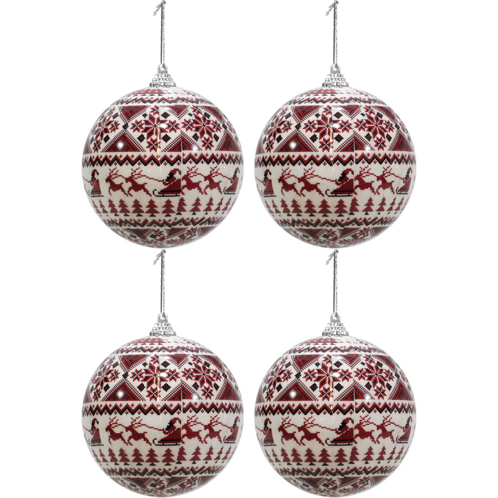 VESTIAMO CASA GRAN NATALE - Palle di Natale bianche con rosso set 4 pezzi diametro 10cm