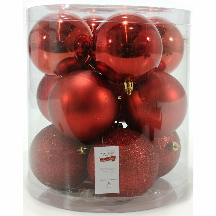 VESTIAMO CASA GRAN NATALE - Palle di Natale rosse mix diametro 8cm - set 12 pezzi