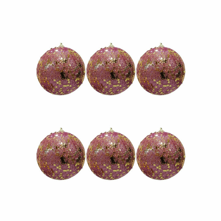 VESTIAMO CASA GRAN NATALE - Palle di Natale Rosa e Oro con Glitter diametro 8 cm - set 6 pezzi