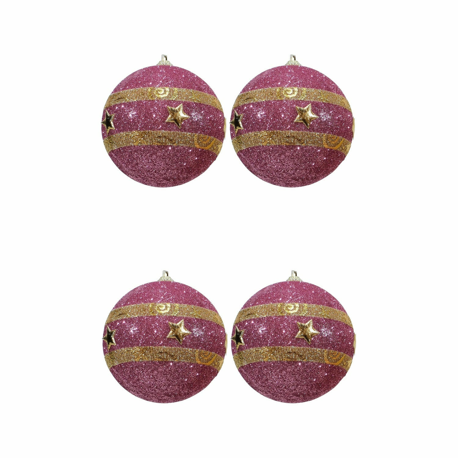 VESTIAMO CASA GRAN NATALE - Palle di Natale Rosa e Oro con Glitter diametro 10 cm - set 4 pezzi