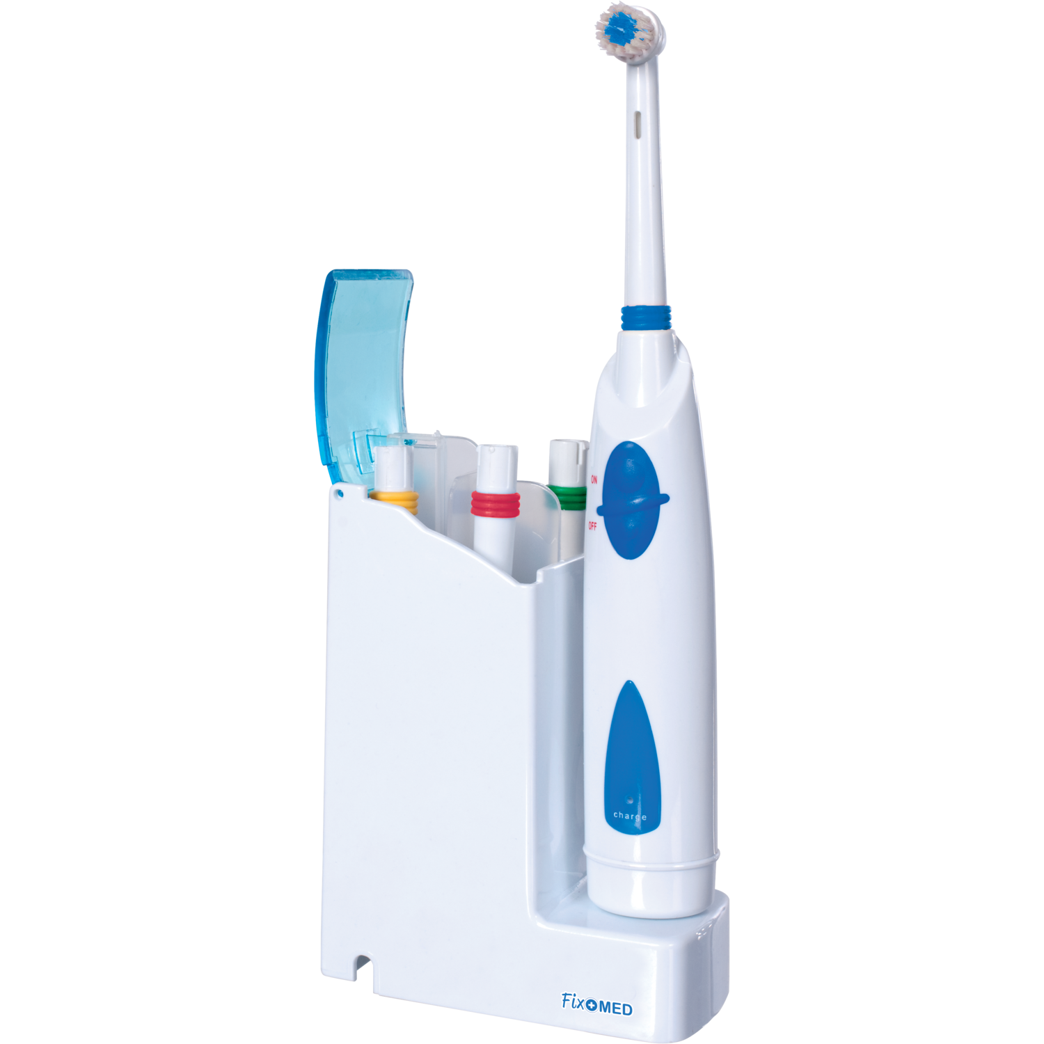 FIXOMED - Spazzolino rotante elettrico a batteria con 4 testine formato famiglia