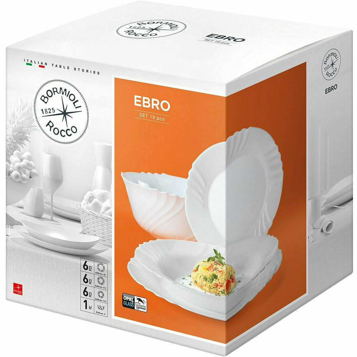 BORMIOLI - Servizio di piatti Ebro in vetro opale 19 pezzi