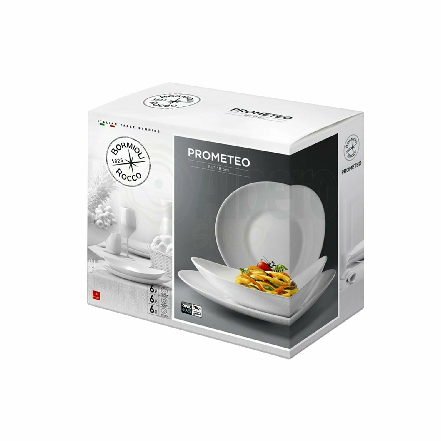BORMIOLI - Servizio di piatti Prometeo in vetro opale 18 pezzi