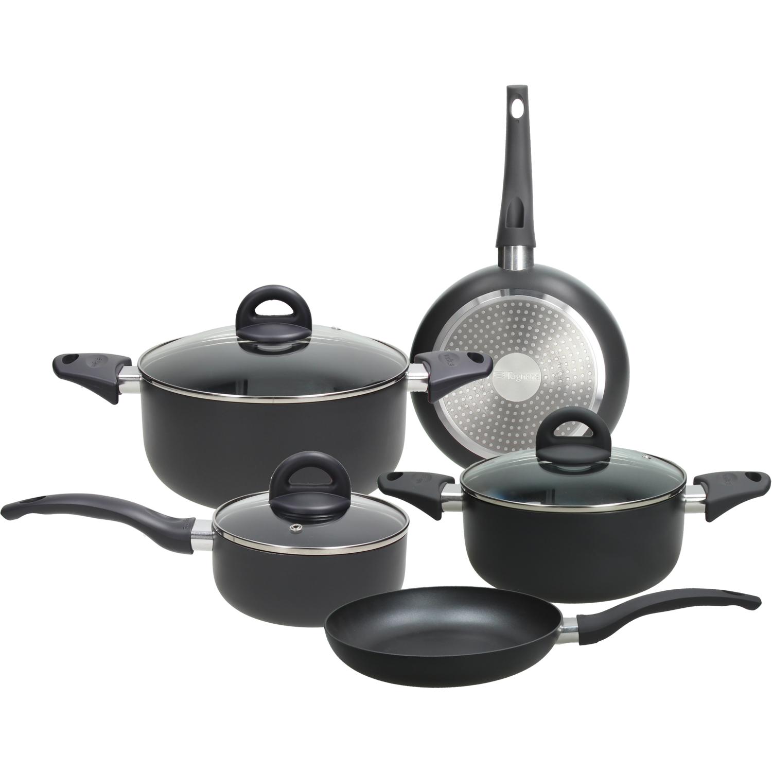 TOGNANA - Batteria Pentole 8 pezzi in alluminio grigio Copper & Charcoal - Linea Grancucina