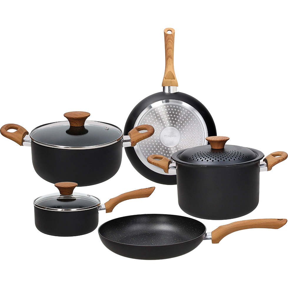 TOGNANA - Batteria di Pentole e Padelle Linea Rock in Wood - set 8 pezzi