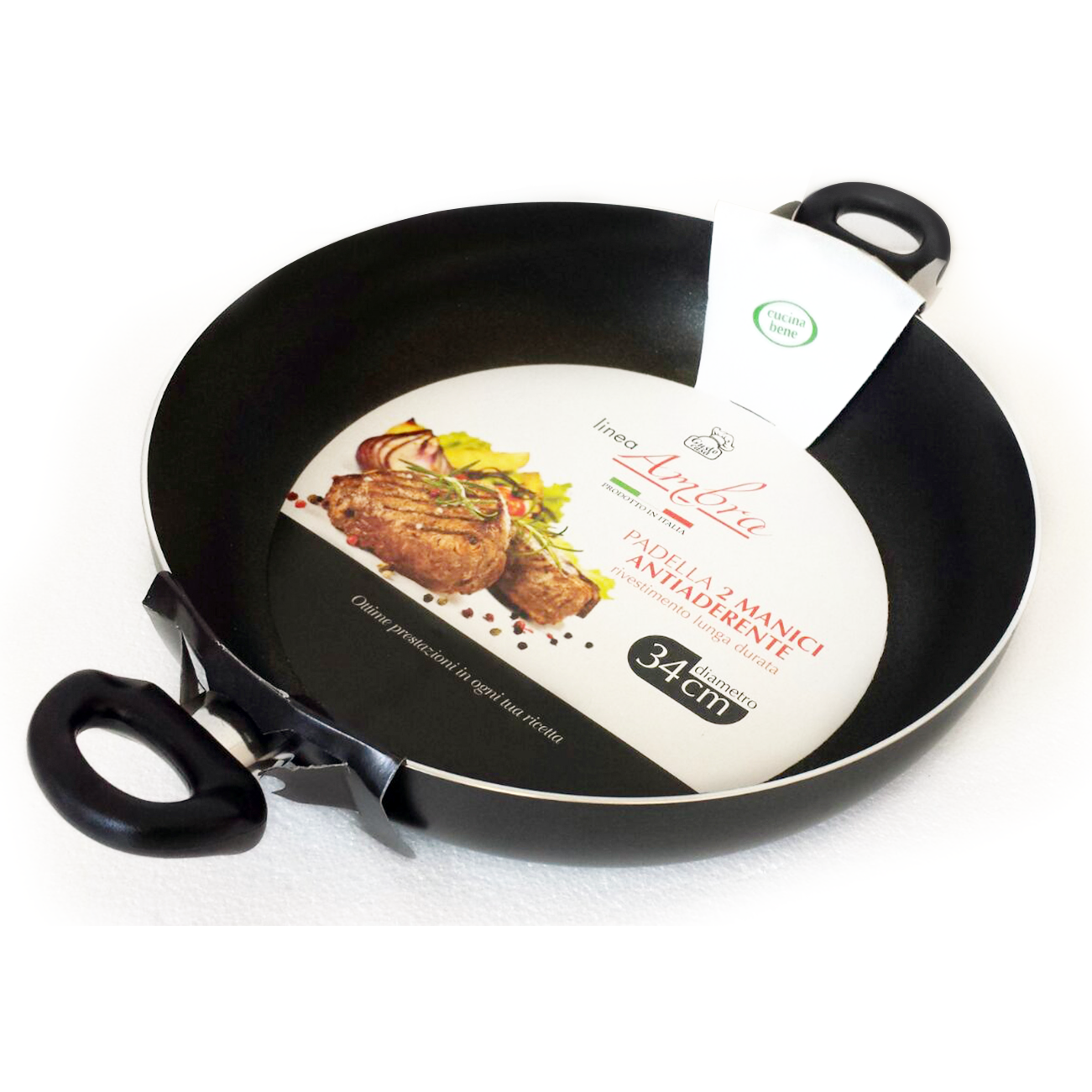 GUSTO CASA - Padella alta 2 manici antiaderente in alluminio Linea Ambra diametro 34 cm