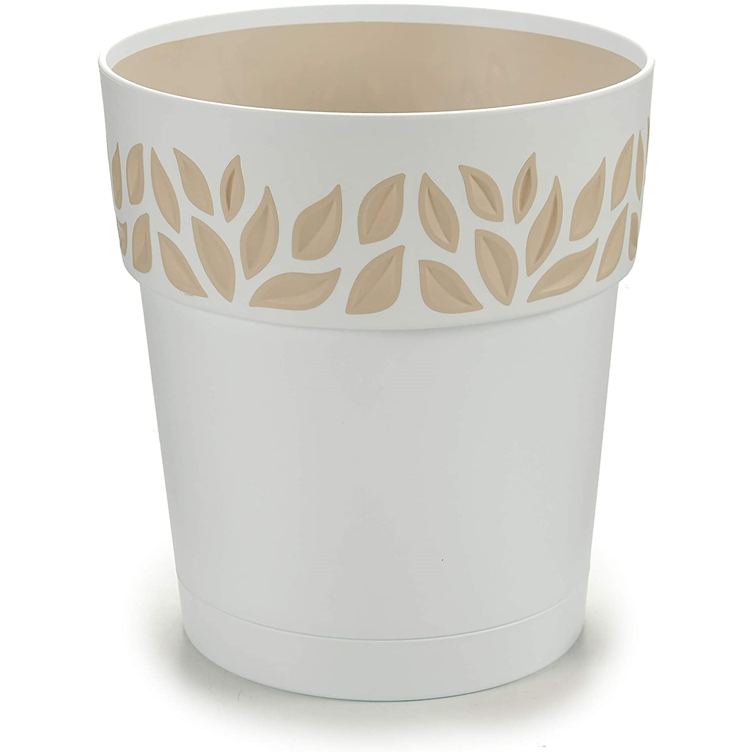 STEFANPLAST - Vaso decorato Cloe in plastica bianco con riserva d'acqua - h29 cm diametro 30 cm