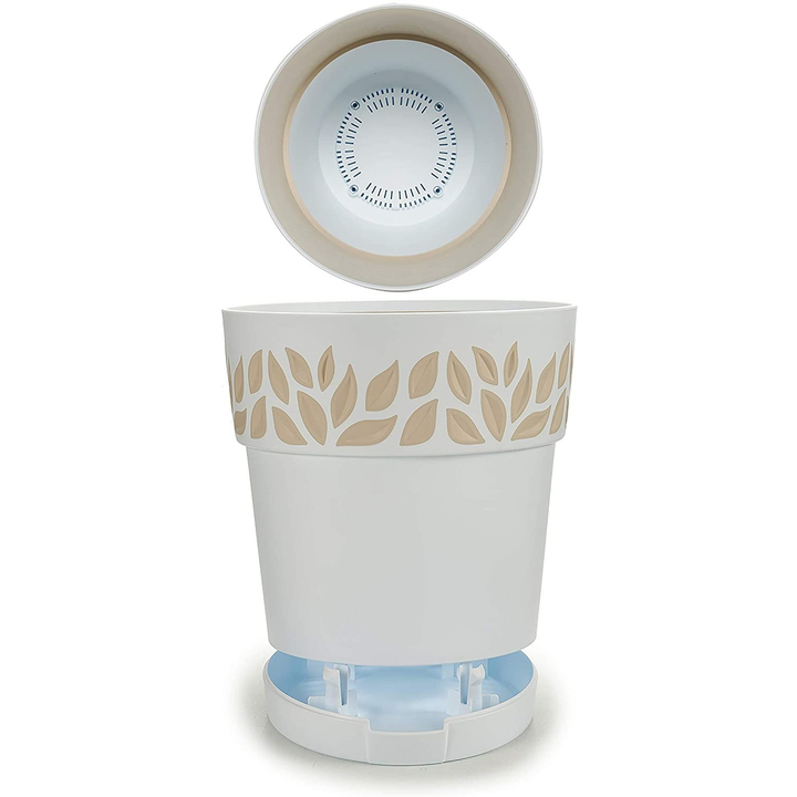 STEFANPLAST - Vaso decorato Cloe in plastica bianco con riserva d'acqua - h29 cm diametro 30 cm