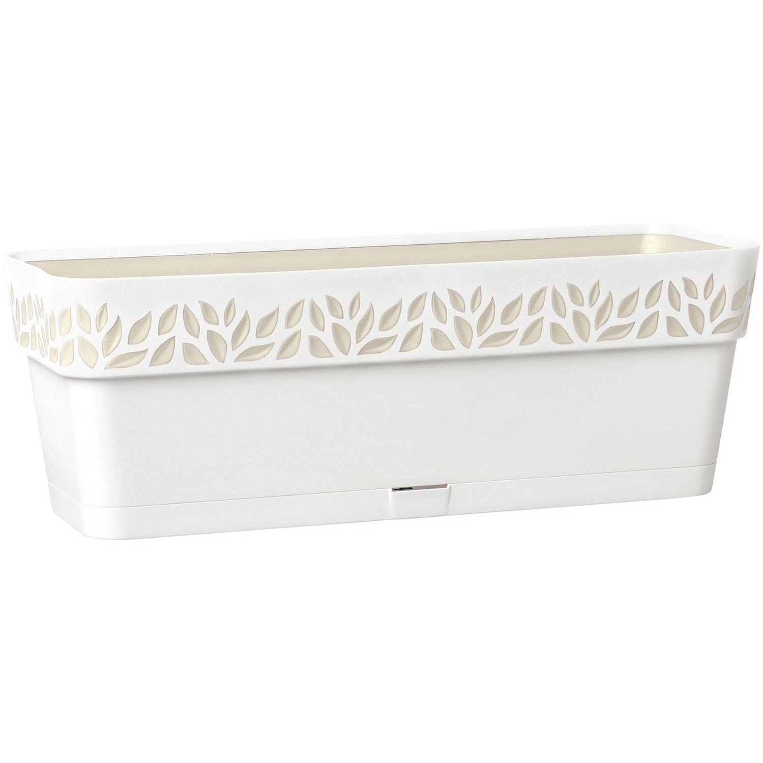 STEFANPLAST - Balconetta decorata Cloe in plastica bianca con riserva d'acqua - h18x50x17 cm