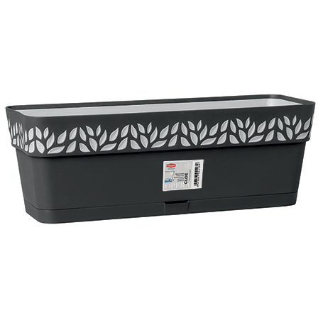 STEFANPLAST - Balconetta decorata Cloe in plastica Grafite con riserva d'acqua - h18x50x17 cm