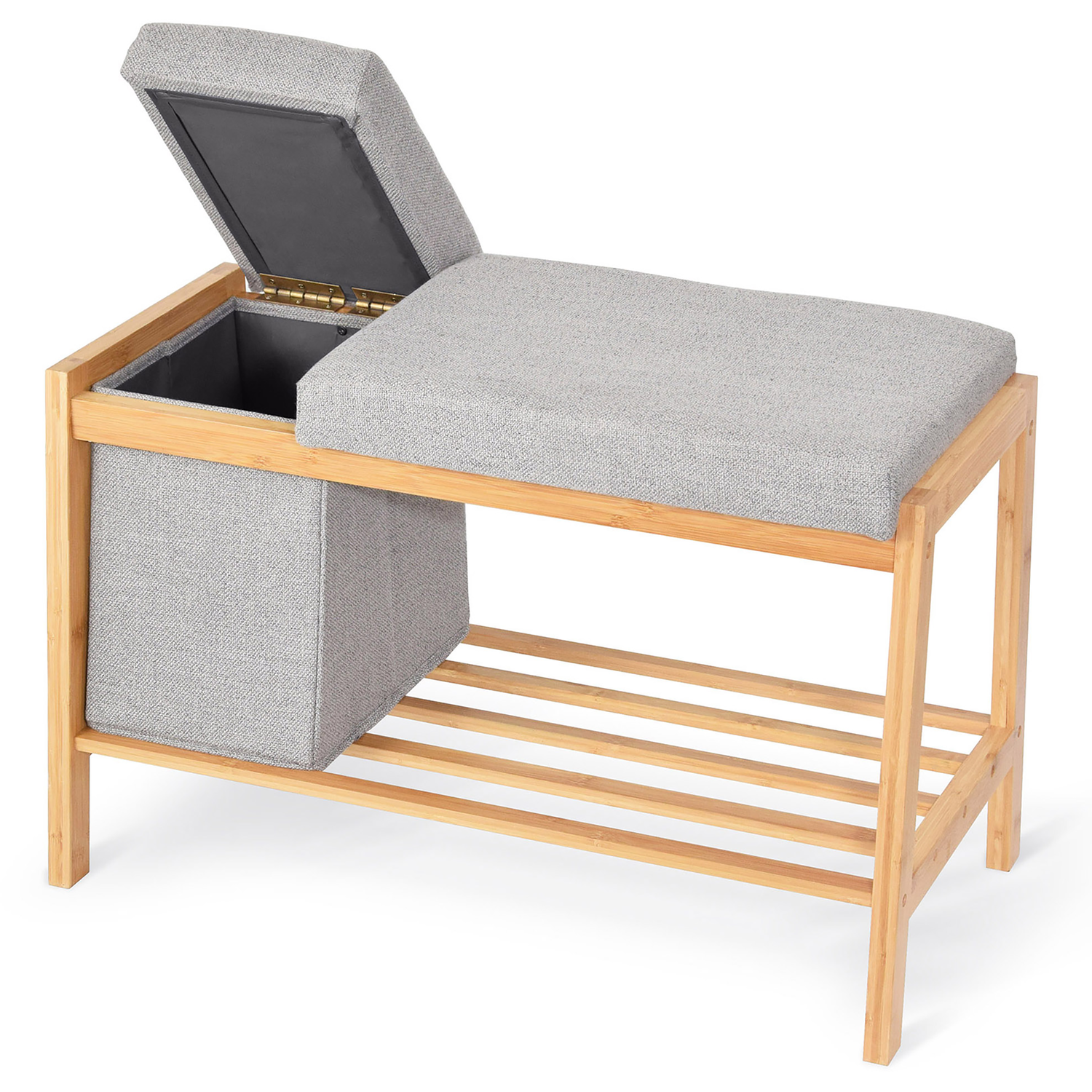 DOMOLIVING - Panca con vano contenitore in bamboo - h48x70,5x36 cm