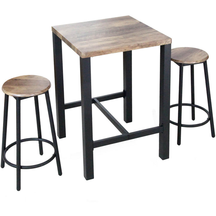 GICOS - Tavolino con 2 sgabelli in metallo e legno noce