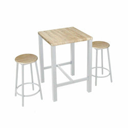 GICOS - Tavolino con 2 sgabelli in metallo e legno rovere