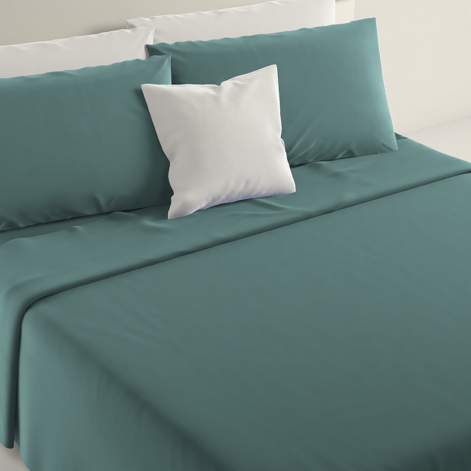 IRGE - Lenzuola Completo Letto 1 Piazza e mezza Marta Verde Petrolio 185x290 cm