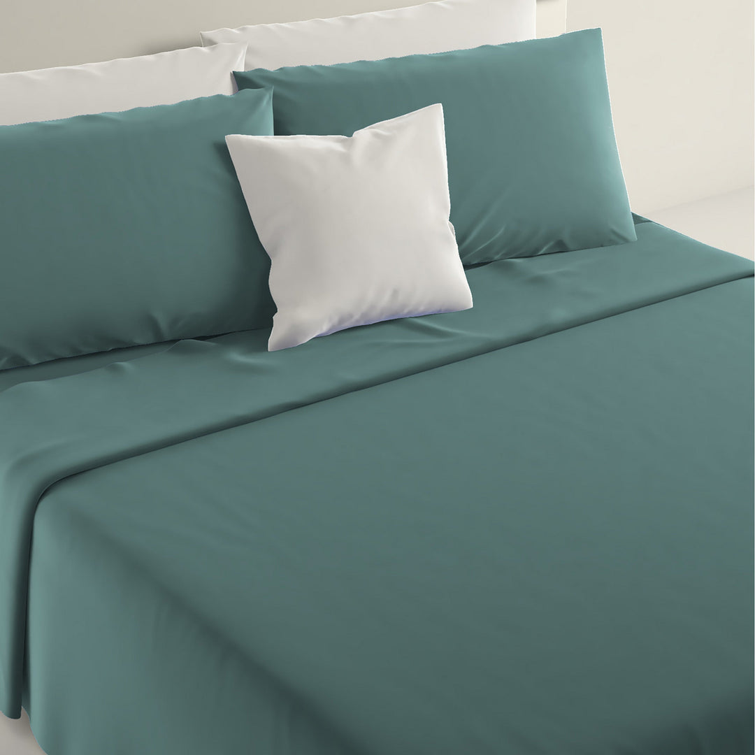 Lenzuolo Piatto In Poliestere E Seta | 160x220 Cm, Verde Mare, Morbido E Resistente, Proteggi Materasso
