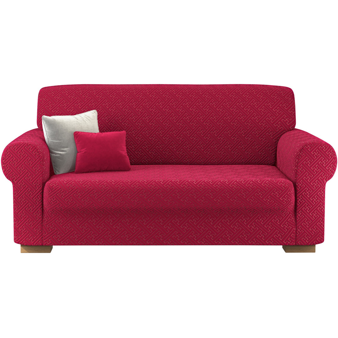 Copridivano Elastico In Tessuto Rosso Brillante - Per Divani A 2 Posti (140-185 Cm), Antimacchia, Lavabile - 2