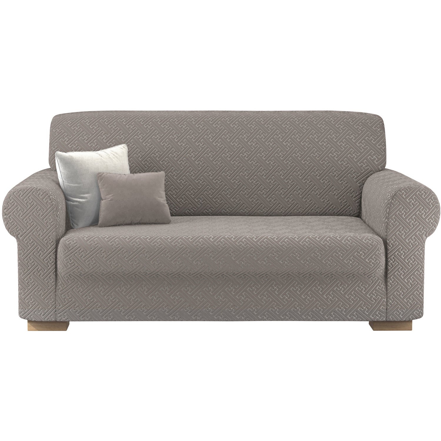 IRGE - Copridivano Bonton in tessuto bielastico Tortora 3 posti - Estendibile da 170 a 250 cm