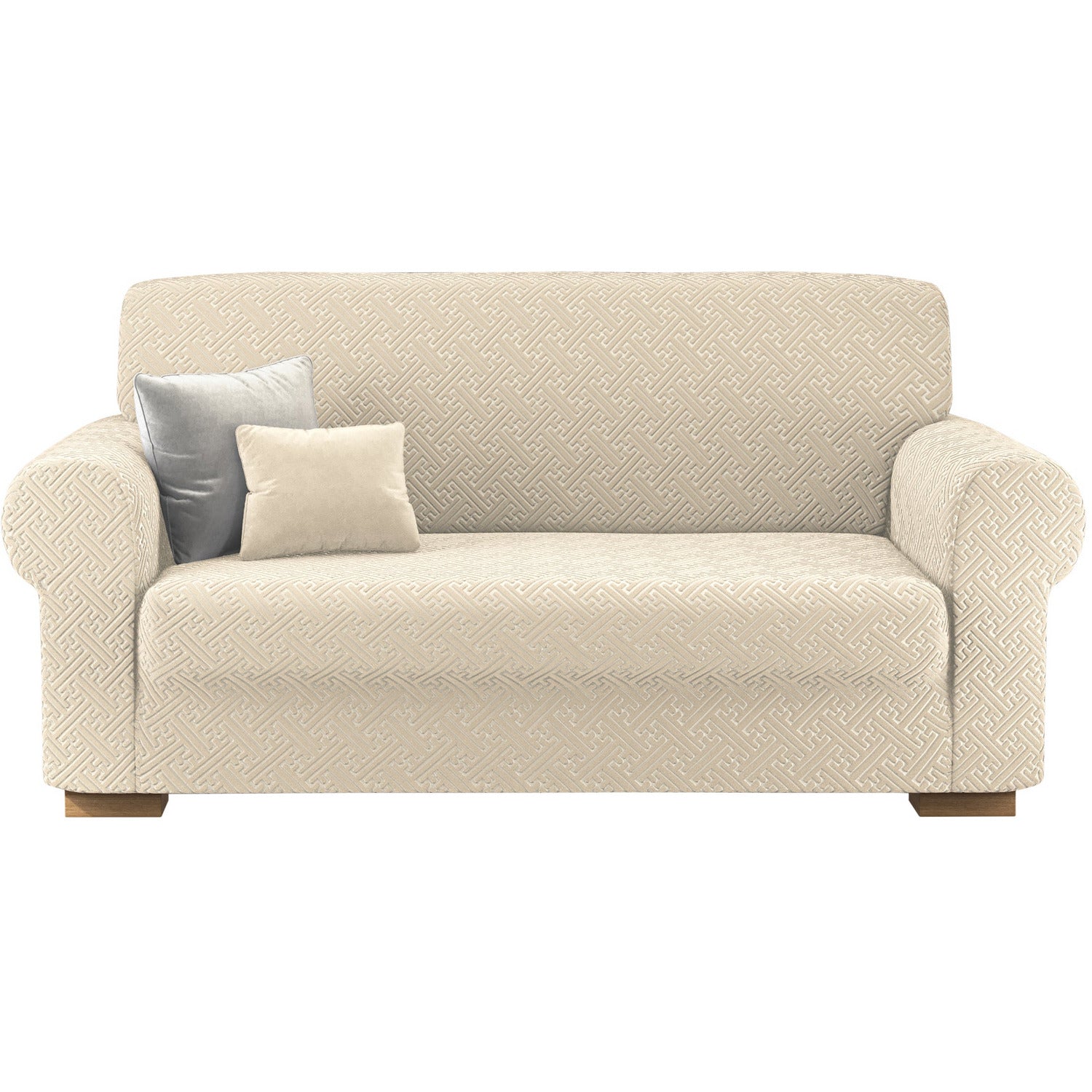 IRGE - Copridivano Bonton in tessuto bielastico panna 3 posti - Estendibile da 170 a 250 cm