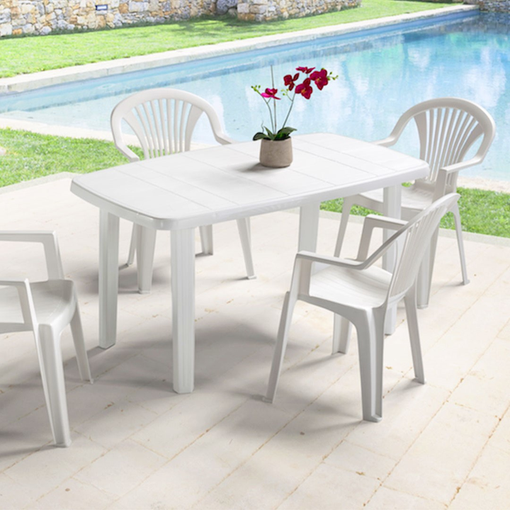 ARETA - Tavolo da giardino rettangolare in resina bianco Sorrento - 140x80cm