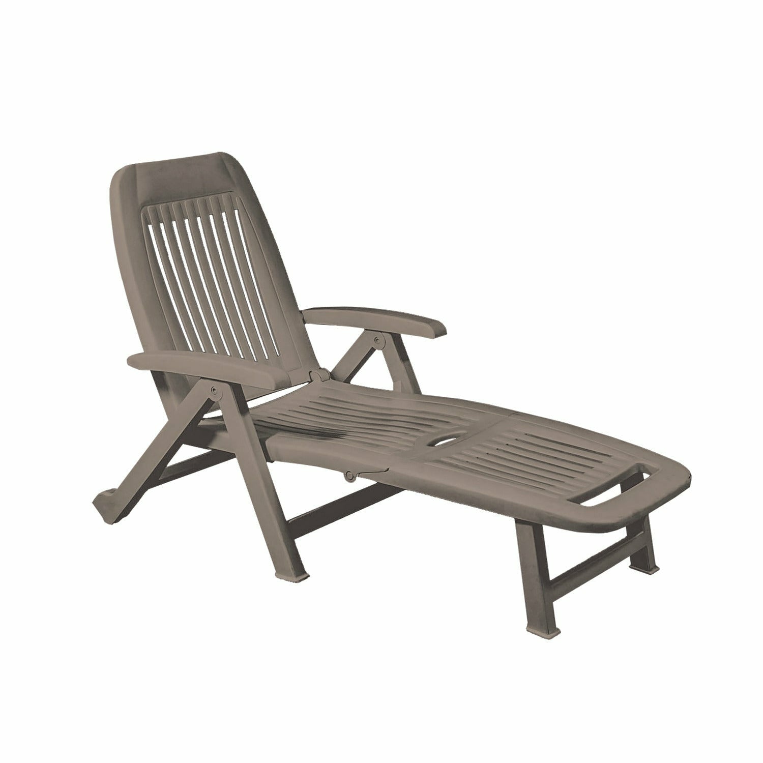 ARETA - Lettino regolabile con braccioli Fiorello in resina tortora - h95x72x190 cm