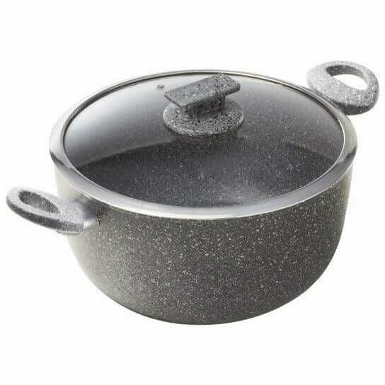 ACCADEMIA MUGNANO - Casseruola antiaderente 2 manici con coperchio in vetro Regina di pietra Induction - diametro 26 cm