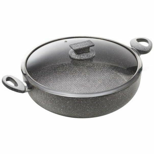 ACCADEMIA MUGNANO - Tegame antiaderente 2 maniglie con coperchio in vetro Regina di pietra Induction - diametro 32 cm