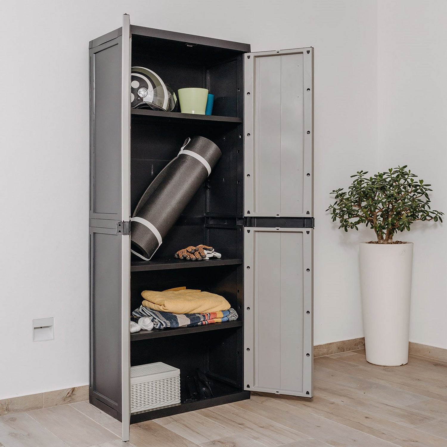 TOOMAX - Armadio Tuttopiani a 2 ante grigio tortora e nero Bios Midi - h165x65x37 cm