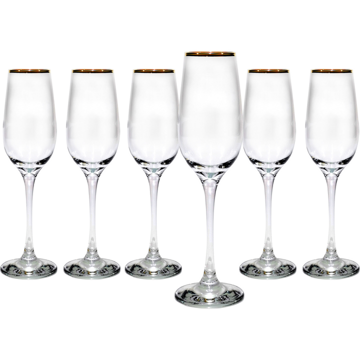 PASABAHCE - Calici flute in vetro Amber Golden bordo oro 20 cl - set 6 pezzi