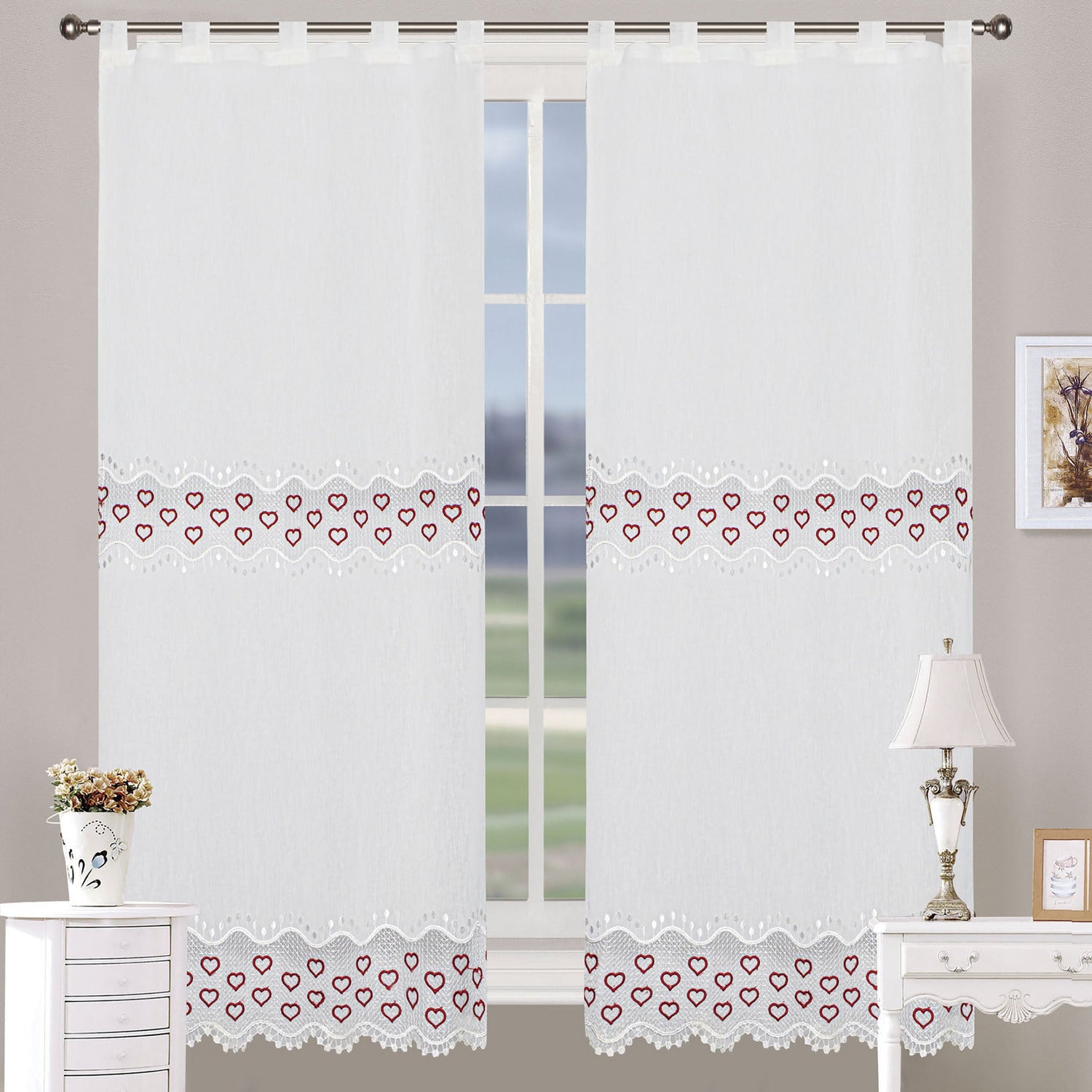 FRATELLI ZAMBETTI - Tenda Agata con ricamo coppia 2 pezzi 70x150 cm