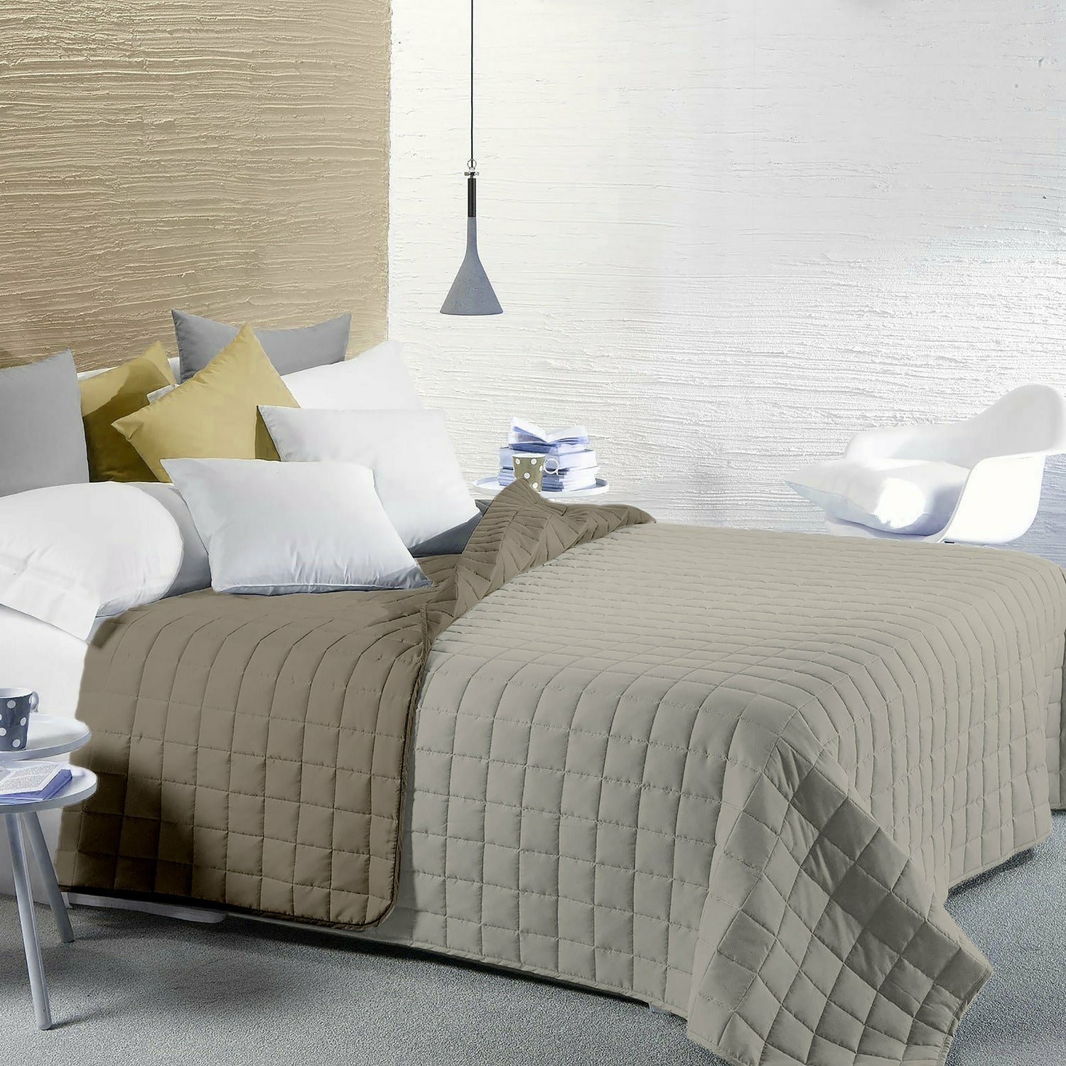 FRATELLI ZAMBETTI - Trapunta Matrimoniale Bicolore Panna e Tortora 250x250 cm