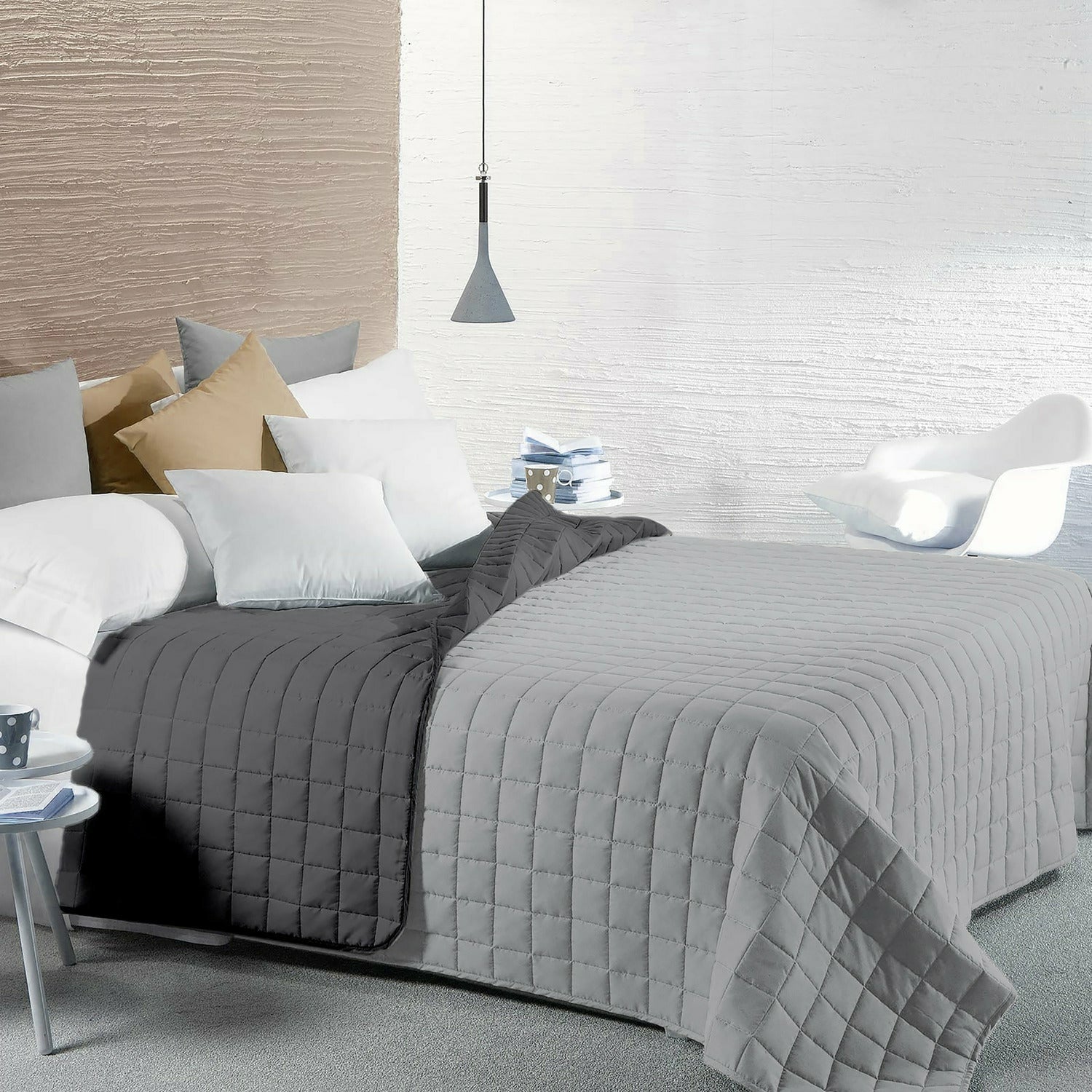 FRATELLI ZAMBETTI - Trapunta Matrimoniale Bicolore Grigio e Antracite 250x250 cm