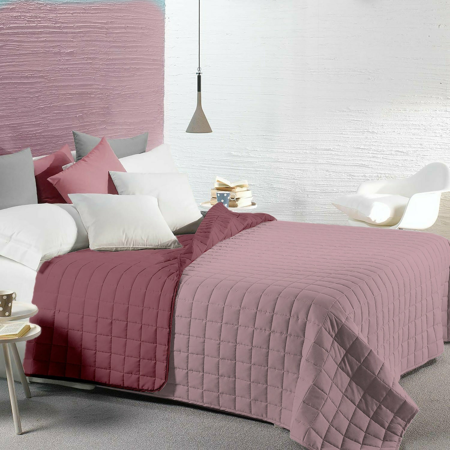 FRATELLI ZAMBETTI - Trapunta Matrimoniale Bicolore Zephyr e Orchidea 250x250 cm