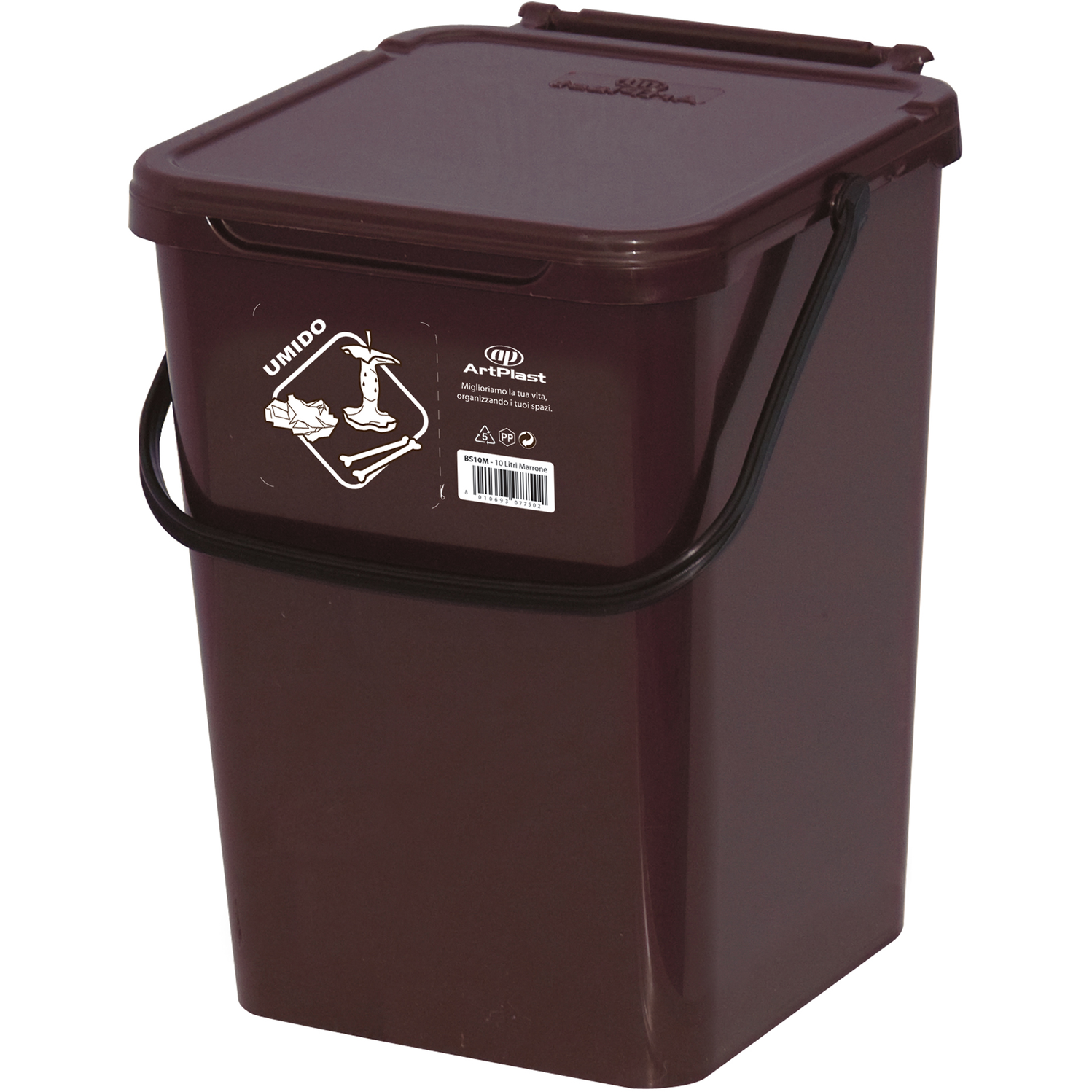ARTPLAST - Pattumiera con coperchio colore marrone 10 litri - h30x23,5x24 cm