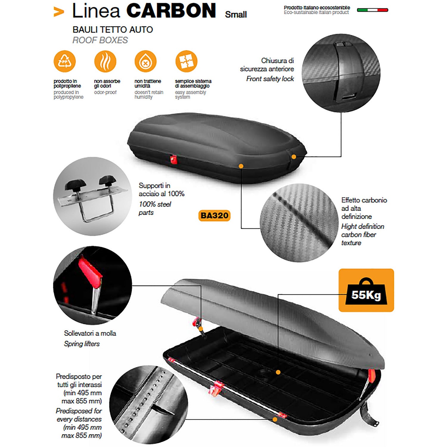 ARTPLAST - Baule tetto auto in polipropilene Linea Carbon - 132x77,8cm