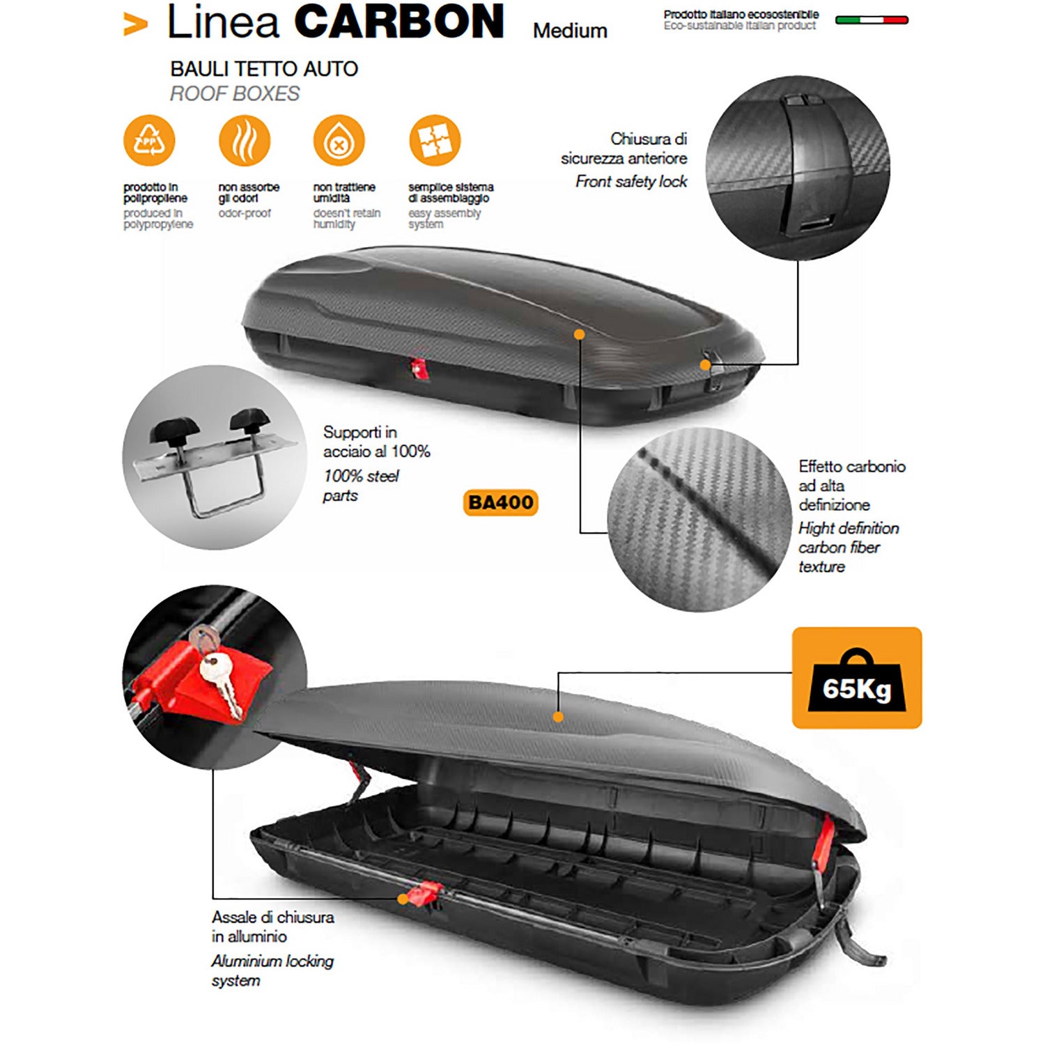 ARTPLAST - Baule tetto auto in polipropilene Linea Carbon - h37,5x169x79 cm