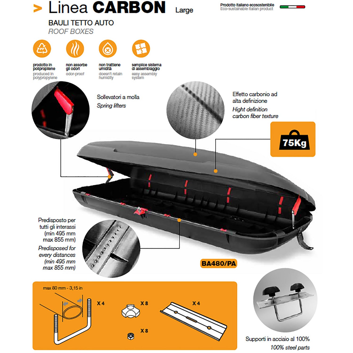 ARTPLAST - Baule tetto auto in polipropilene Linea Carbon - h38x200x79 cm