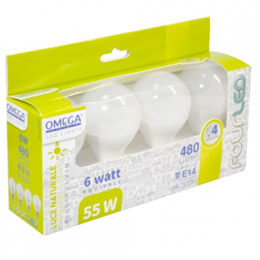 OMEGA - Set 4 lampade led a sfera 6 Watt E14 - 4000°K