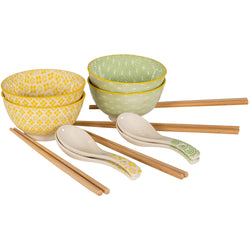 CASA COLLECTION - Servizio Sushi Ramen in stoneware 4 coppine con cucchiaini e bacchette - set 12 pezzi