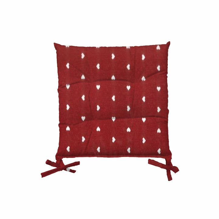 VESTIAMO CASA - Cuscino per sedia colore rosso con decoro cuori - 40x40 cm