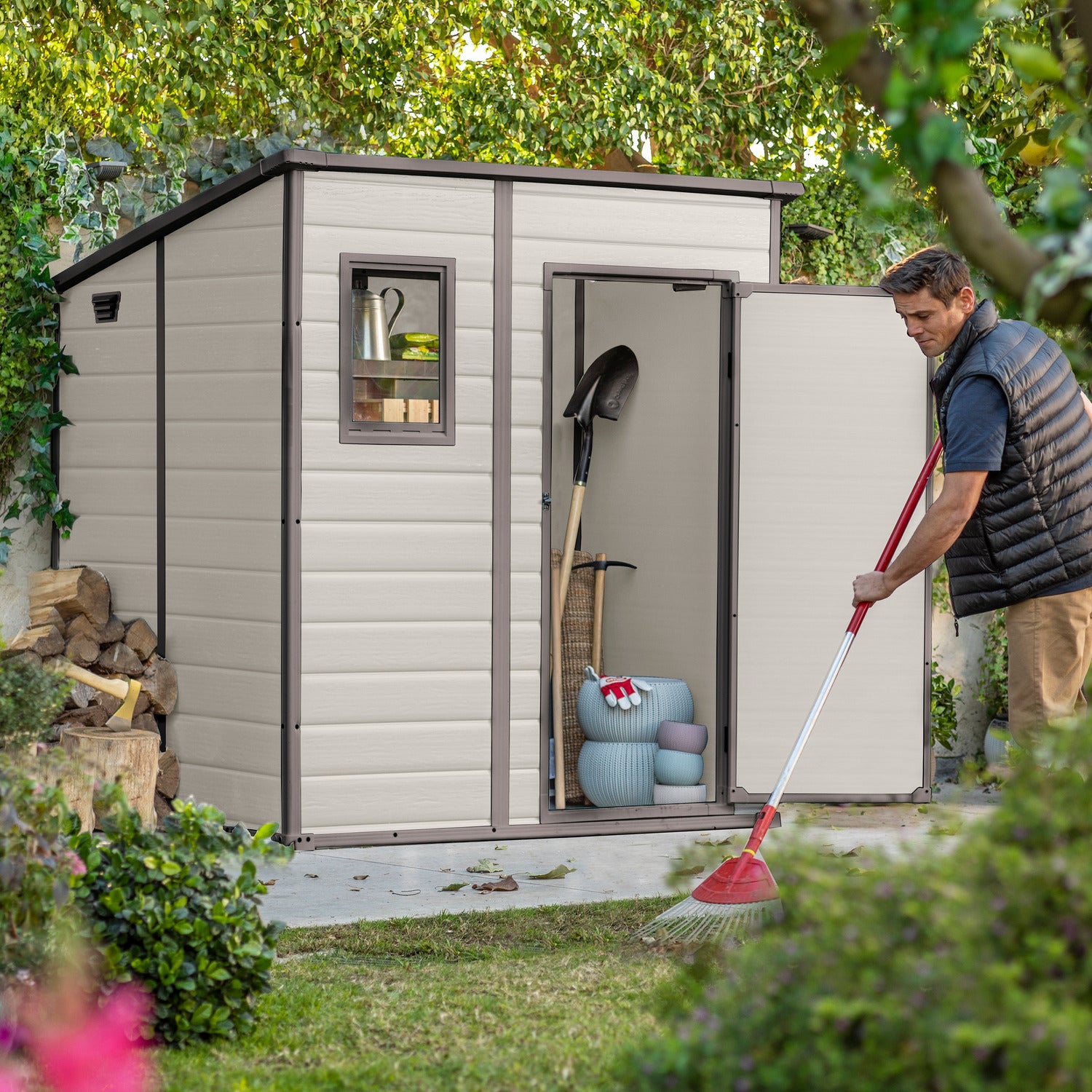 KETER - Casetta da giardino grande beige Manor 6x6 - h200x185x183,5 cm