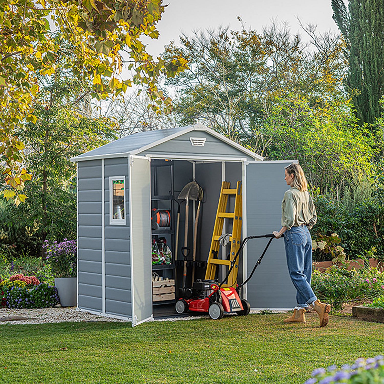 KETER - Casetta da giardino grande beige Manor 6x5 - h226x185x152 cm