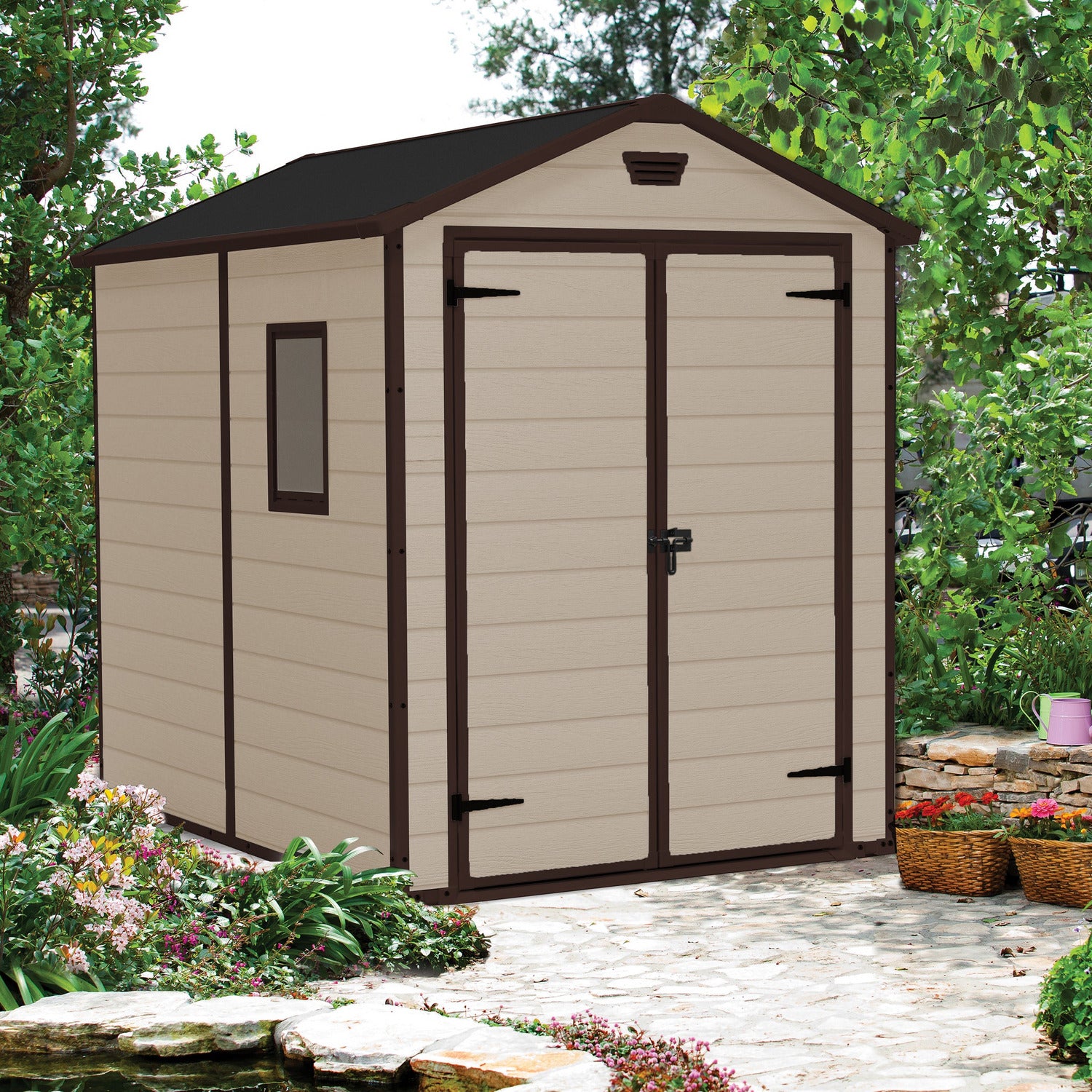 KETER - Casetta da giardino grande beige Manor 6x8 - h227x237x185,5 cm