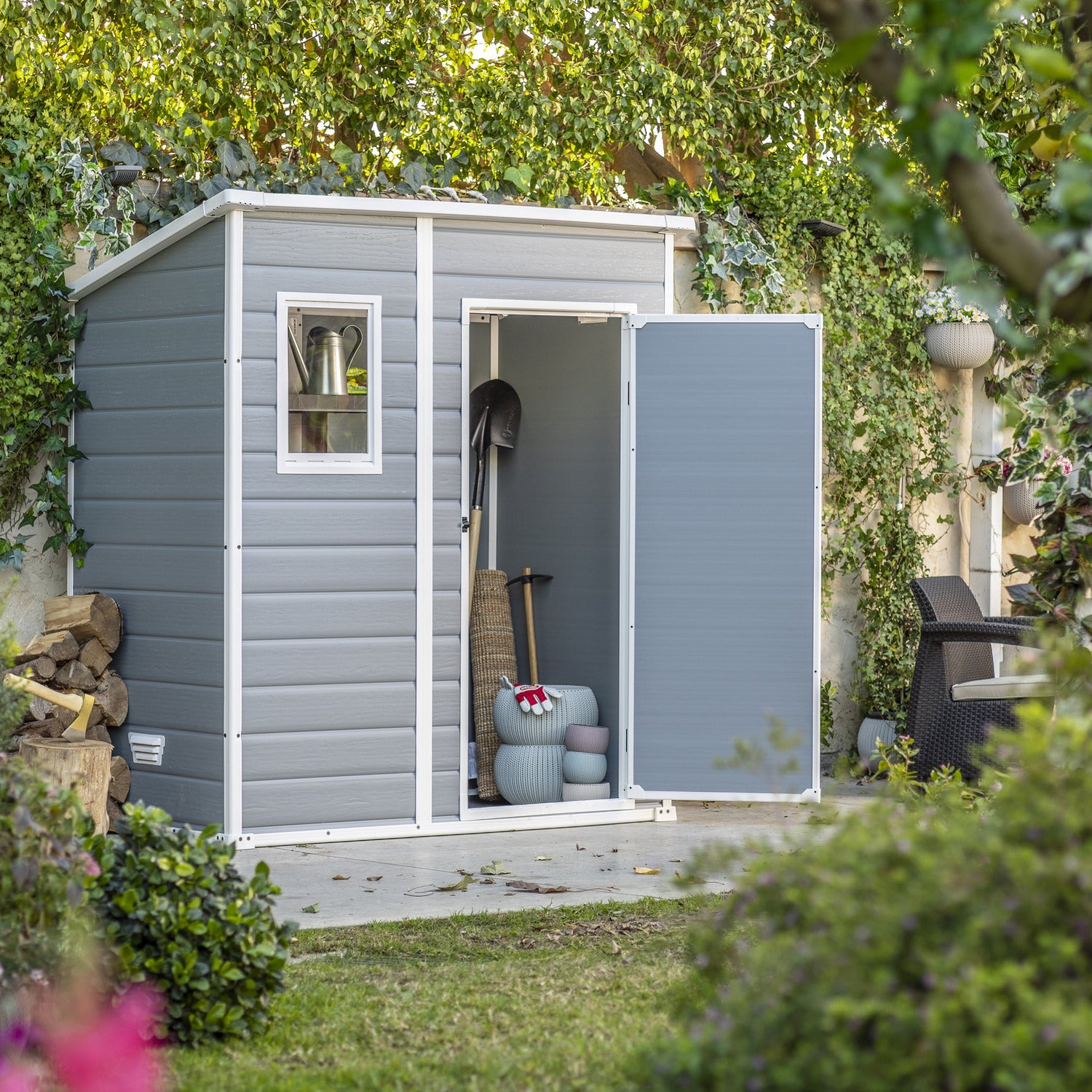 KETER - Casetta da giardino Grigio Manor Pent 6x4 - h200,5x183,5x111 cm