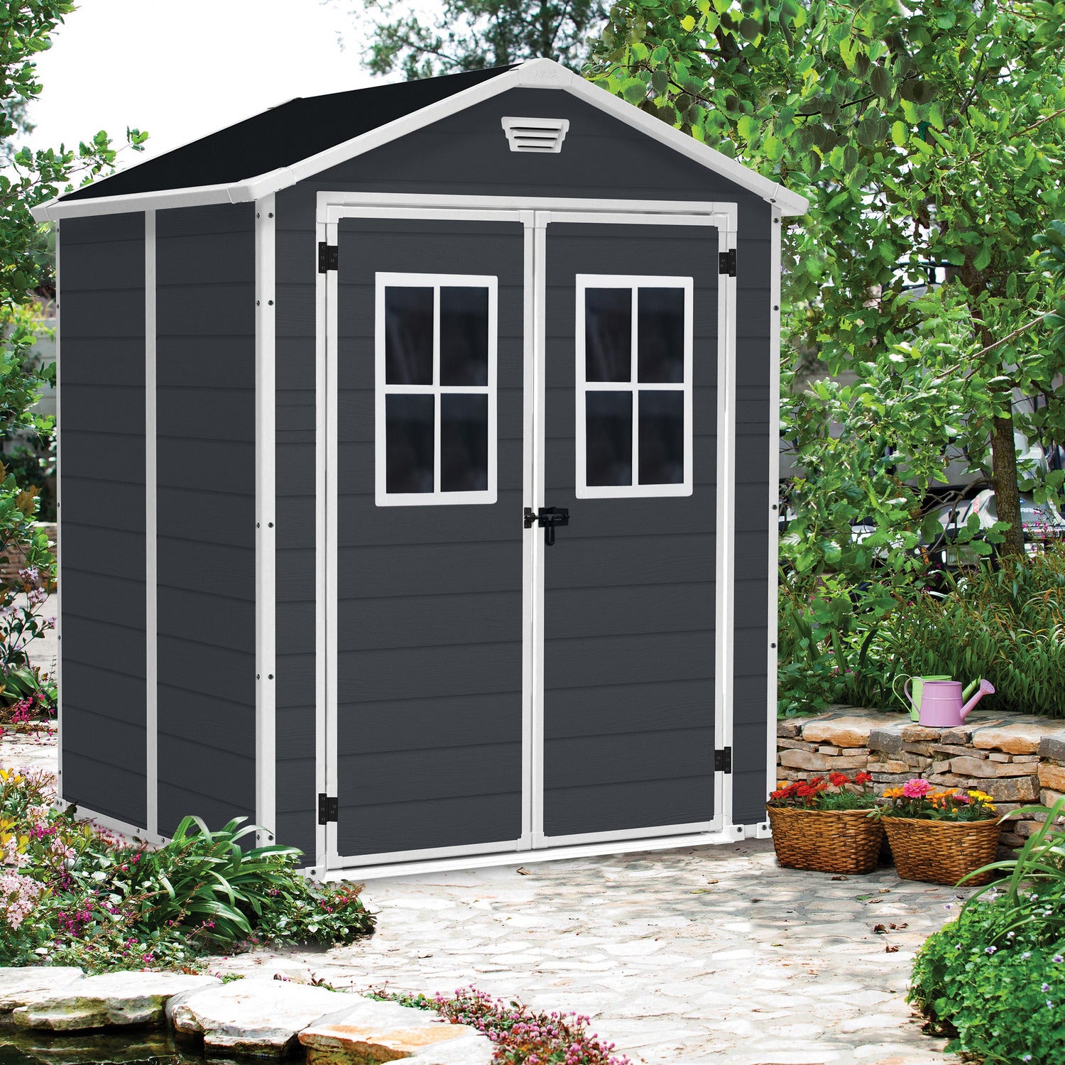 KETER - Casetta da giardino grande nero Manor 6x5 - h226x185x152 cm