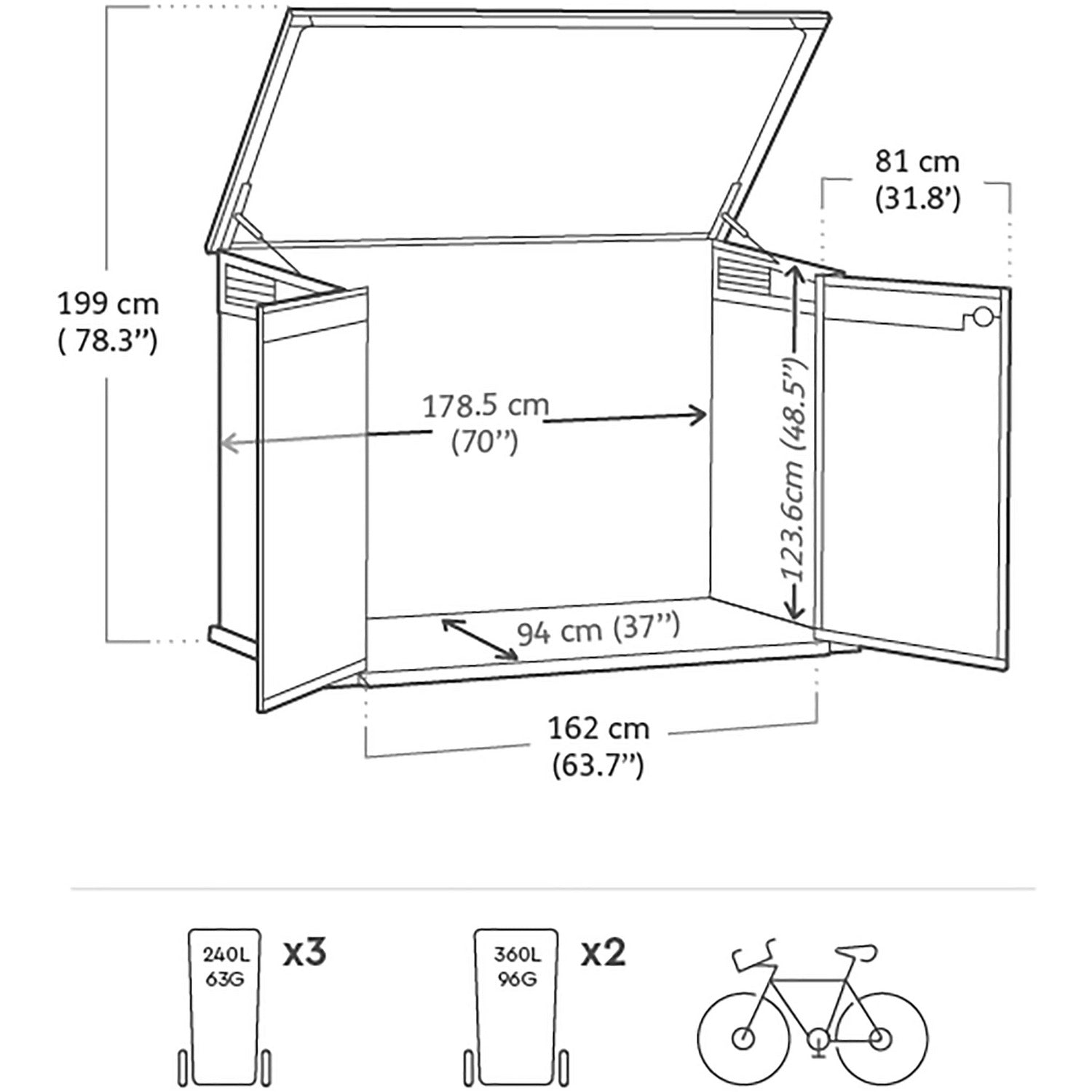KETER - Armadio Box attrezzi da giardino grigio Grande Store - h132,5x190,5x109 cm