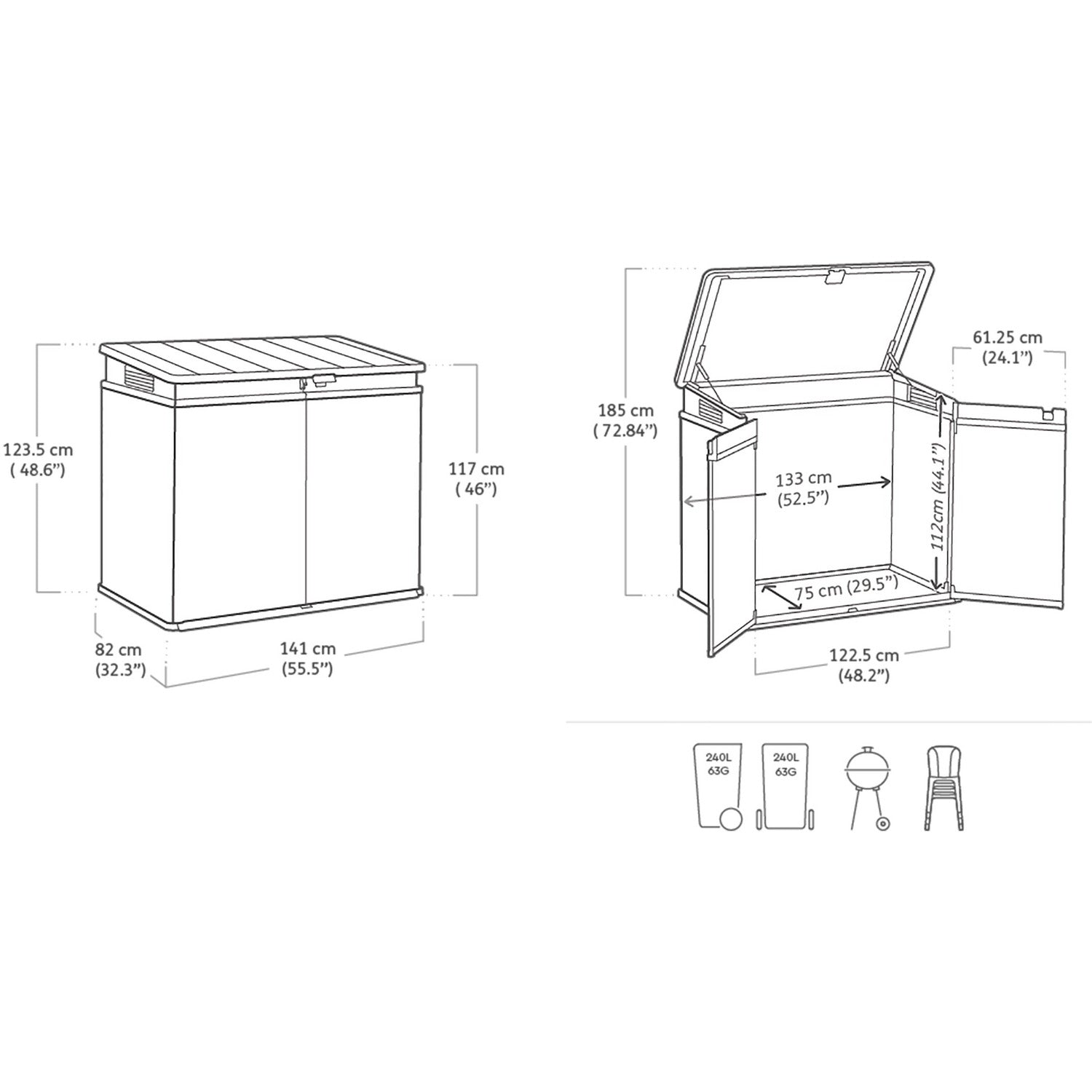 KETER - Armadio Box attrezzi da giardino grigio Elite Store - h123,5x141x82 cm