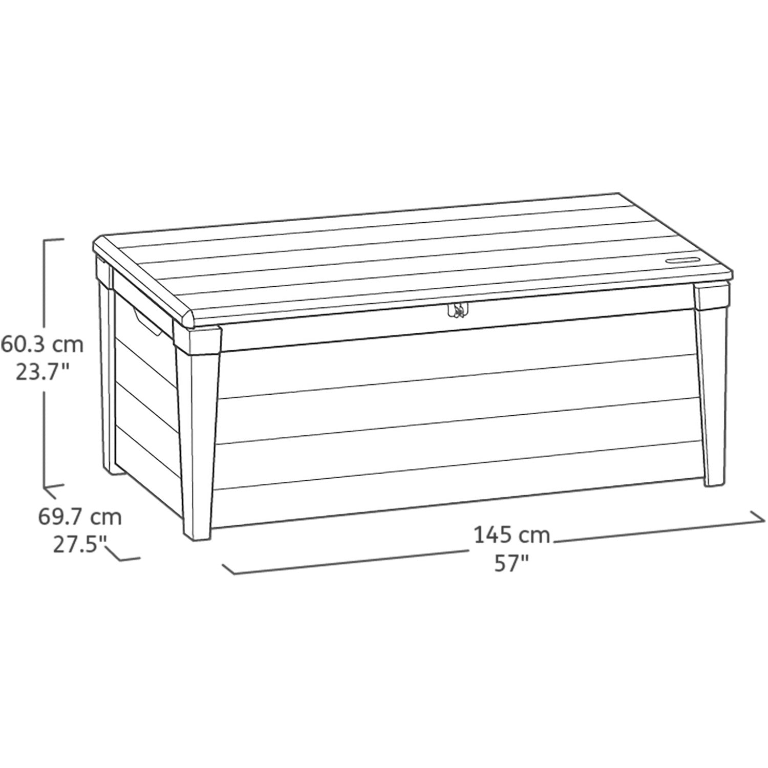 KETER - Baule da giardino marrone BrightWood 454L - h60,3x145x69,7 cm