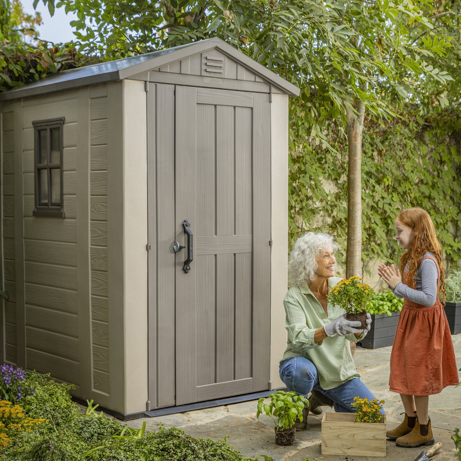 KETER - Casetta da giardino grande beige Factor 4x6 - h216,5x189x129,5 cm